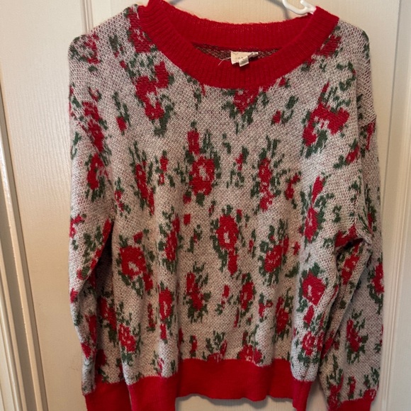 1.4.3. Story by Line Up Red and Green Floral Sweater - Picture 1 of 3